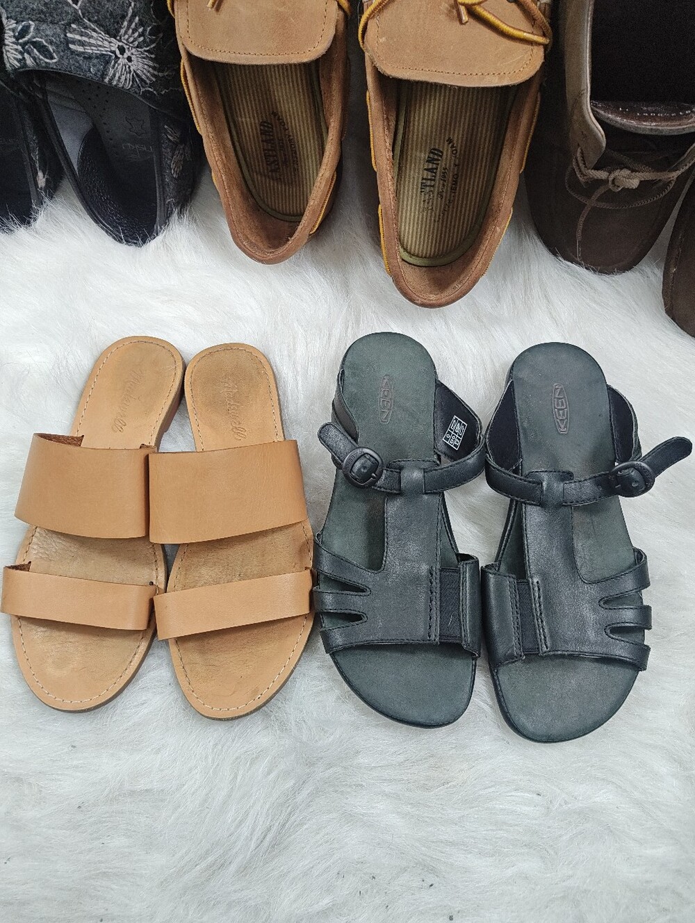 Madewell Brown Leather Slide Sandals + Keen Black Leather Slide Bundle Women 7.5